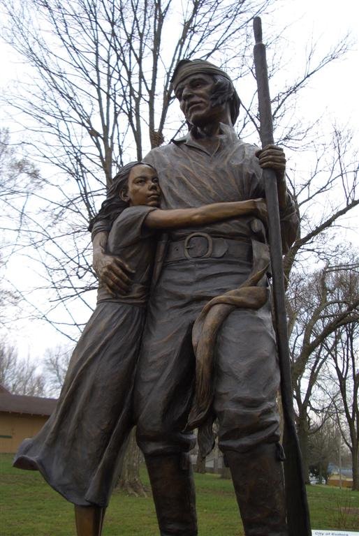 Shawnee tribal leader Paschal Fish and his daughter, Eudora - life size bronze, city park, Eudora, KS