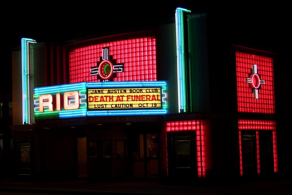 RIO theater neon lights- south and east sides, neon in glass block, Overland Park, KS
