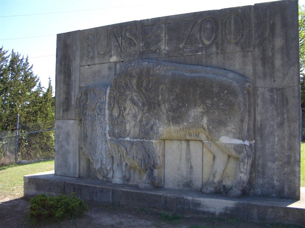 buffalo relief sculpture, limestone by Ruth Kirtland, Sunset Zoo, Manhattan, KS