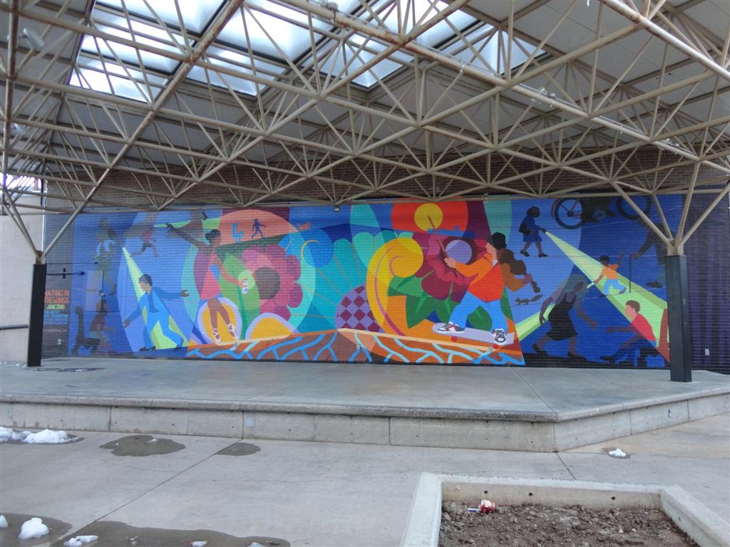 mural on back of performing stage, Salina, KS