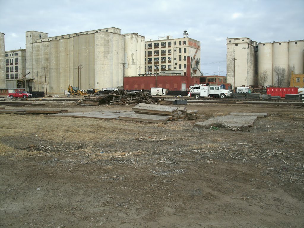 Santa Fe Ave., Railroad repair, and grain elevators. Salina Kansas, January 12, 2012