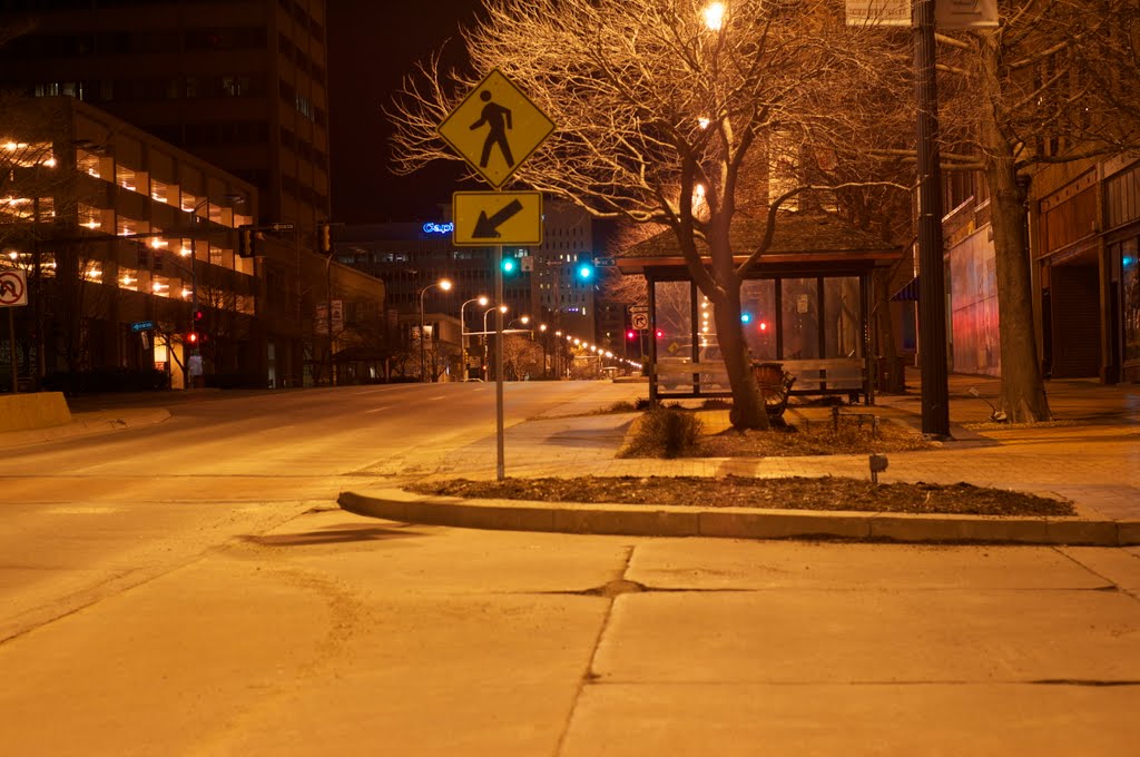 Down the street.