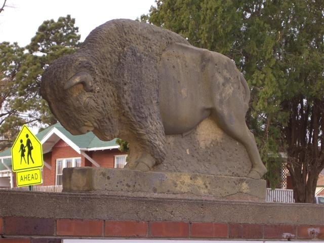 small buffalo; limestone sculpture,Hays,KS