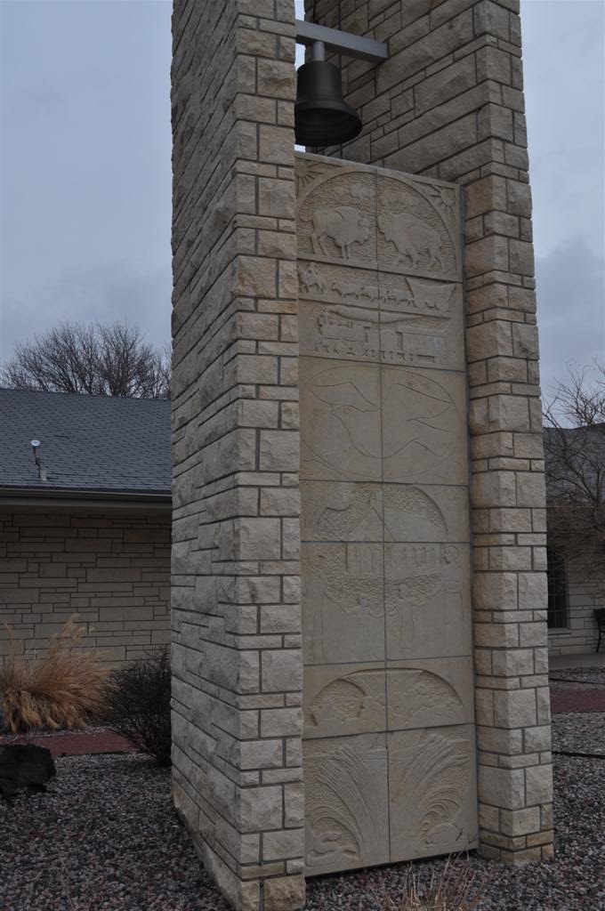 Pioneer Tower, limestone sculpture by Pete Felten, Hays, KS