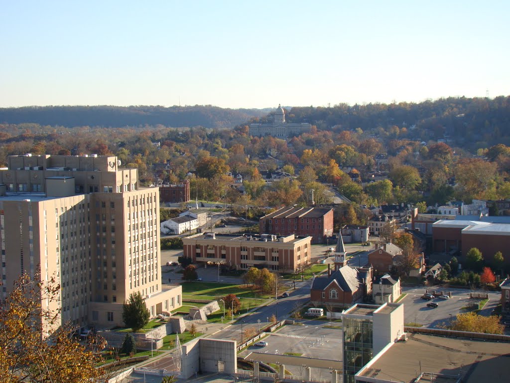 Old state office building and Frankfort from Fort Hill overlook