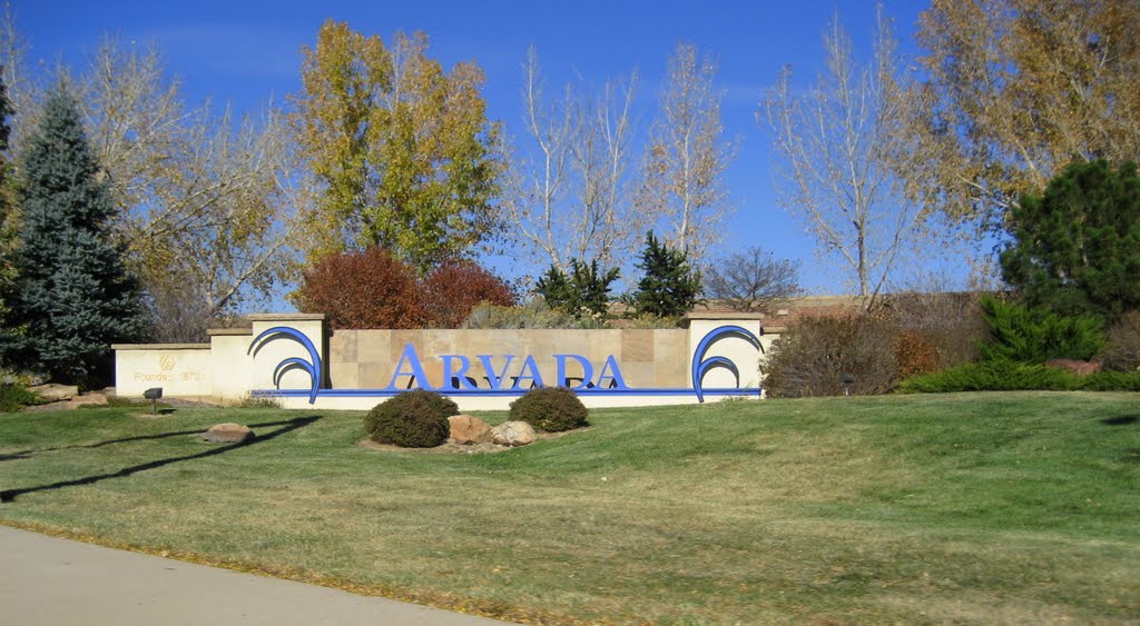 Arvada founded 1870 entry monument & landscape