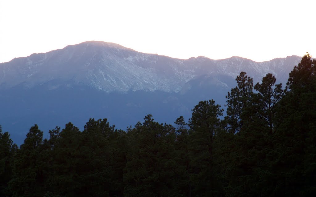 Pikes Peak at sunset from La Foret meadow