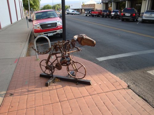Raptor on a Bike in Downtown Grand Junction