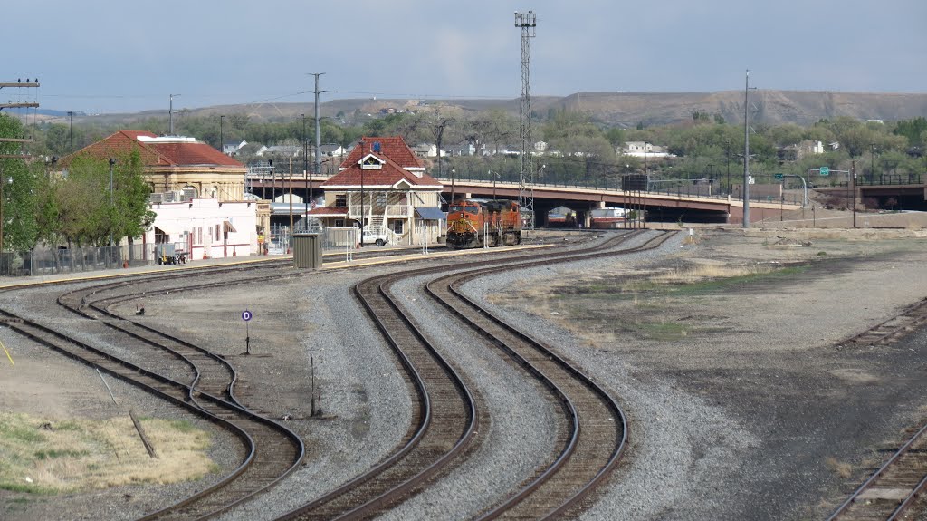 Grand Junction Depot & Railroad Yards from new Riverside Parkway footbridge, CO