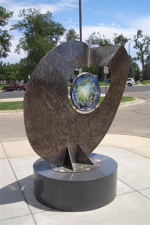 glass and metal sculpture, Greeley, CO