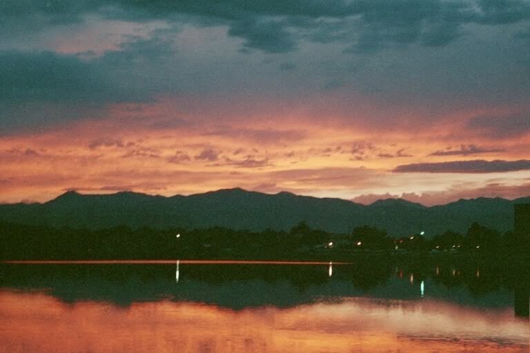 sunset over Lake Rhoda, Lakeside Amusement Park, Denver