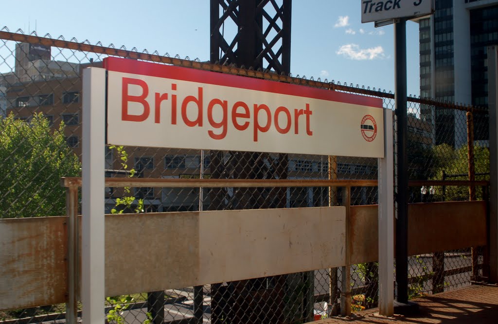 Metro North Commuter Railroad - Amtrak Station Platform and Sign at Bridgeport, CT