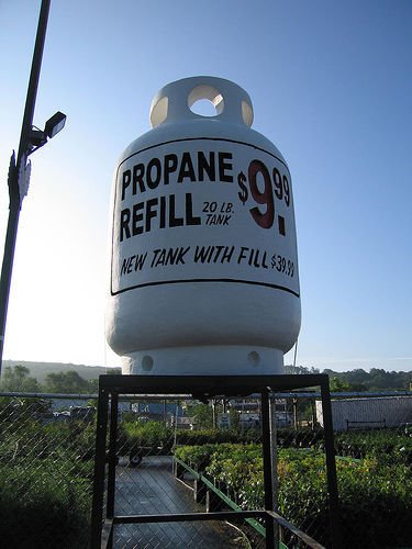 This fake propane tank is made of Styrofoam by myself - made in 2003.