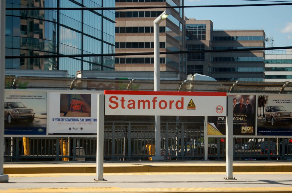 Metro North Commuter Railroad - Amtrak Station Platform and Sign at Stamford, CT