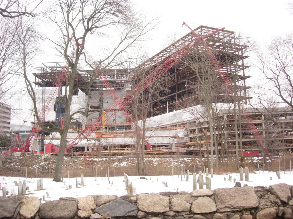 construction and snowy graveyard