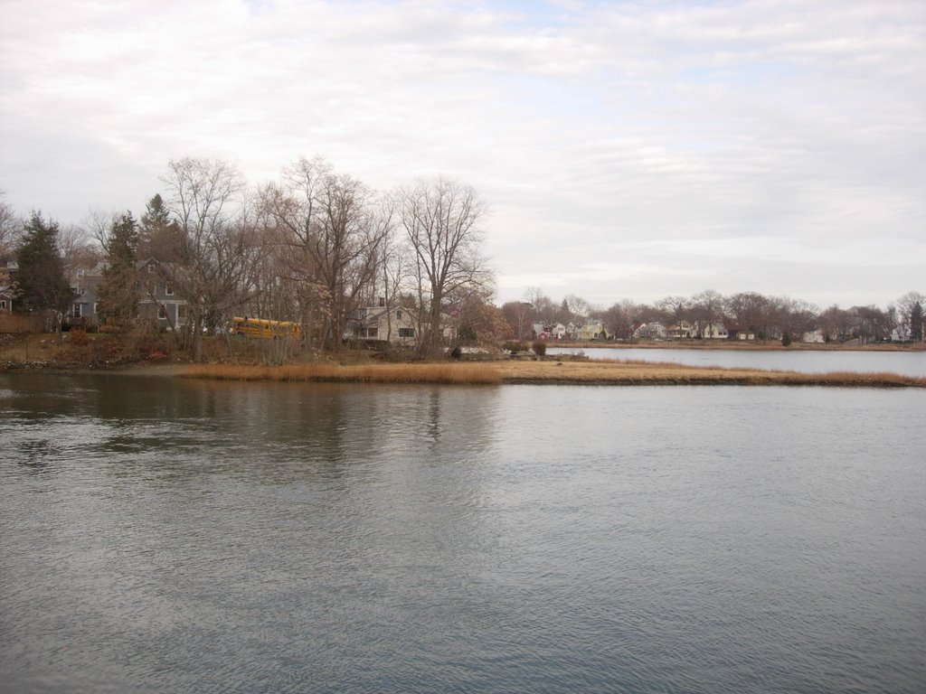 still life with river and school bus