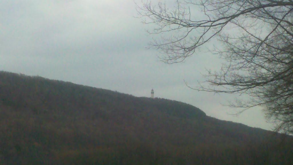 Heublien Tower Atop Talcott Mountain from Farmington River and Nod Road, Simsbury, Connecticut April 24 2011