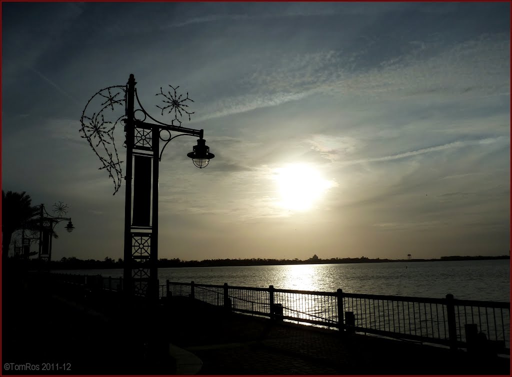 Sun slowly setting over Lake Charles.