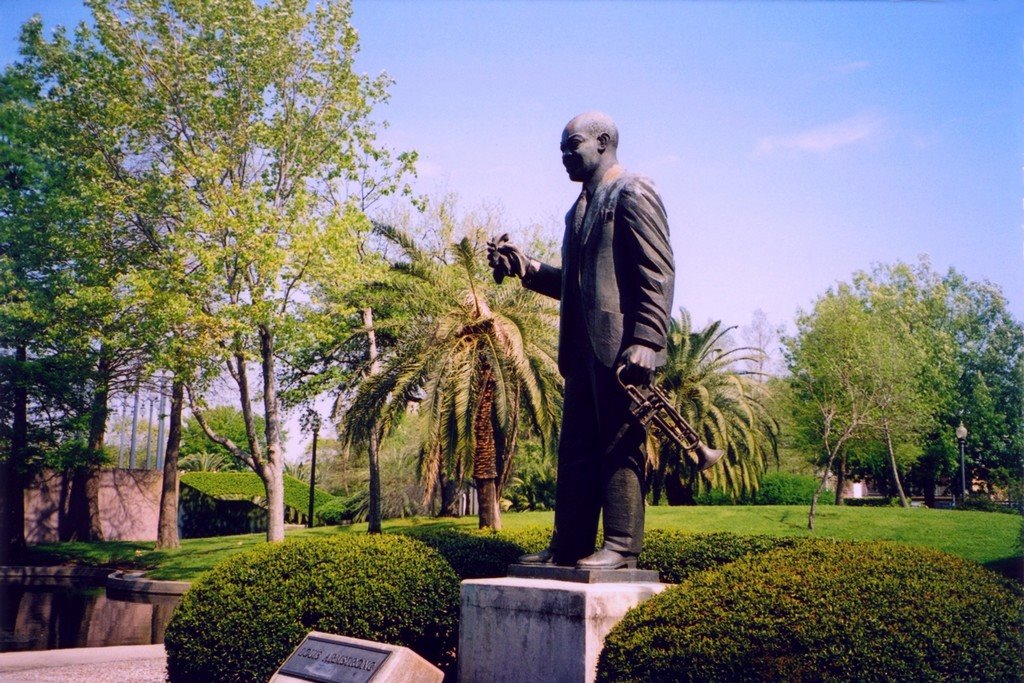 USA, New Orleans la ville de Louis Armstrong, ça statue en hommage dans le Park
