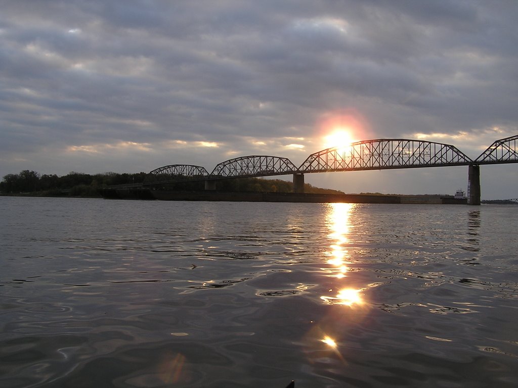 Sunrise, Bridge, Barge, Mississippi River