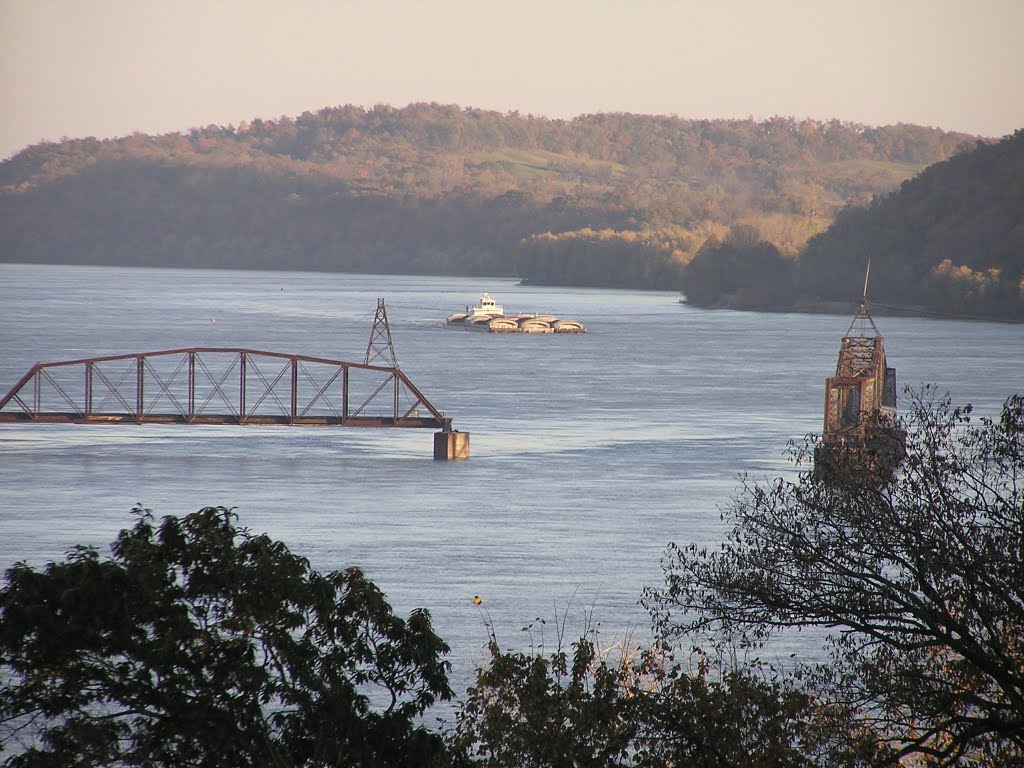 RR Swing Bridge Open for Passing Barge
