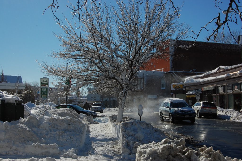 Sunny day after two days of snow on Cabot Street