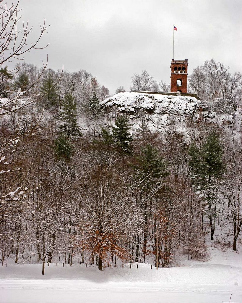poets seat tower in winter from beacon field