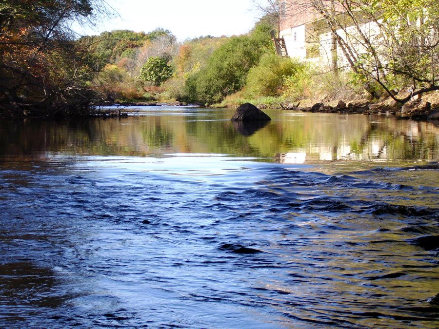 Looking upstream along the Neponset River at the Central Ave. bridge between Mattapan and Milton. Learn about efforts to restore the Neponset River at www.neponset.org.