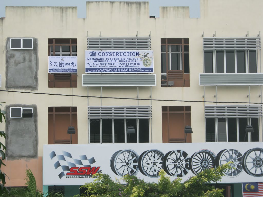 PEJABAT/  ABU CONSTRUCTION                                    TEL/FAX :+604-9170281 / H/P:012-557 3308/ 017-4167802/ Email:abu.taher47@yahoo.com/ no.113,tingkat3, pusat bandar barat bandar darul aman 06000 jitra kedah
