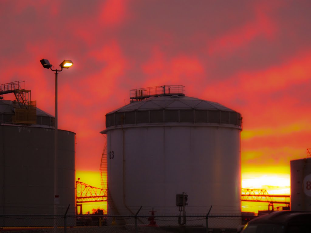 Oil tanks with Fire sky