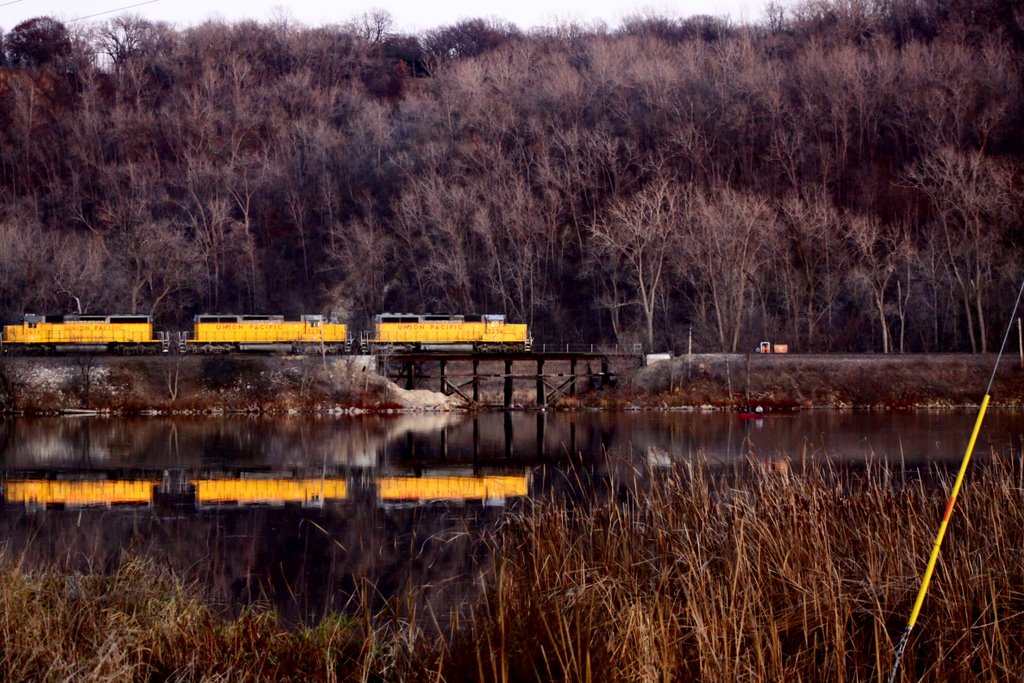 Union Pacific train at Pickerel Lake, Lilydale Park, St. Paul, MN