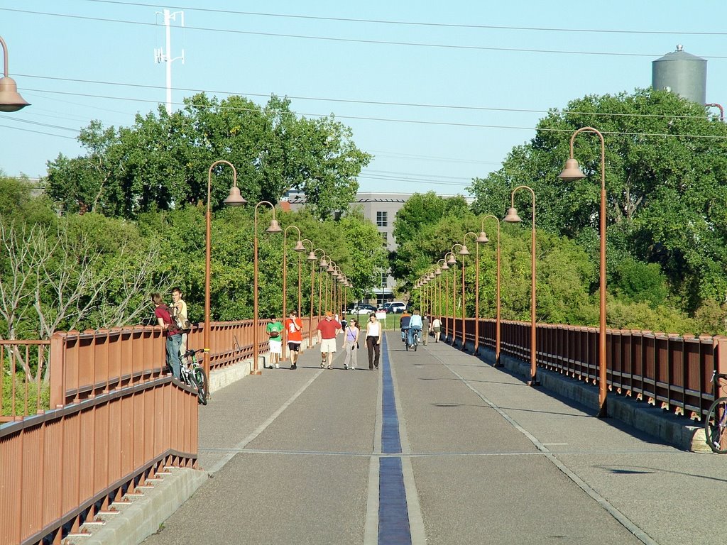 Walking across the Stone Arch Bridge