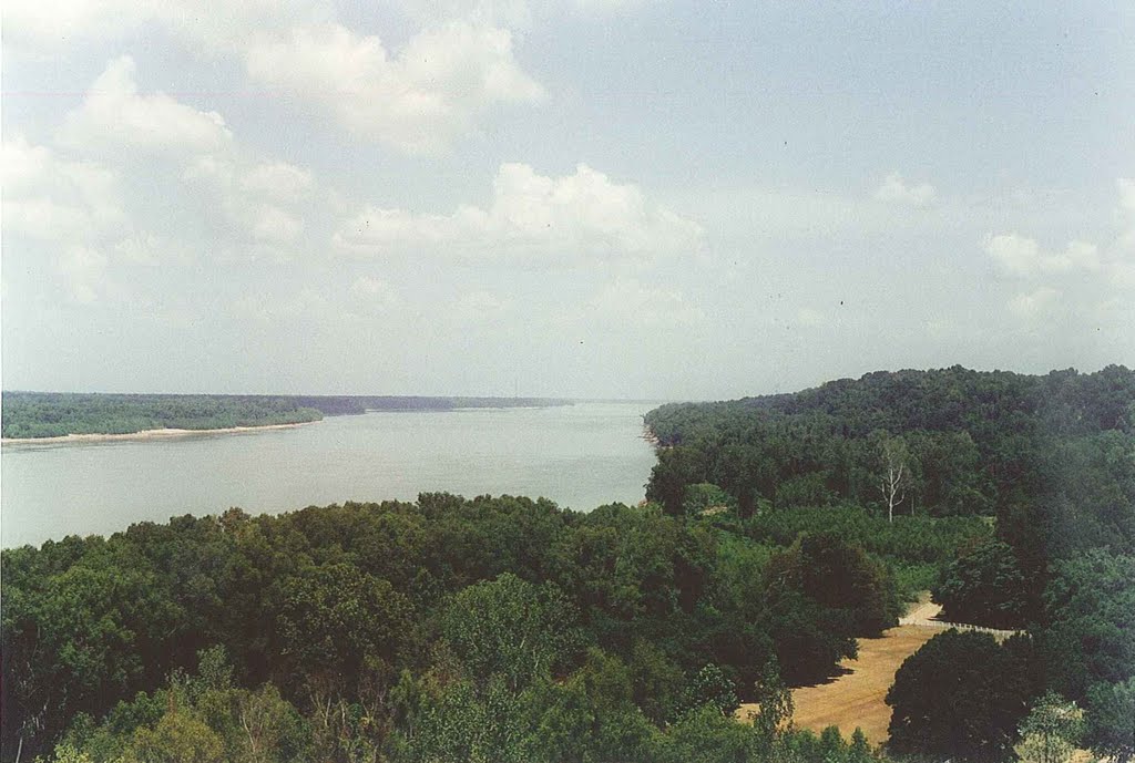 view of the Mississippi River from atop the bluffs, Natchez, scanned 35mm (8-9-2000)