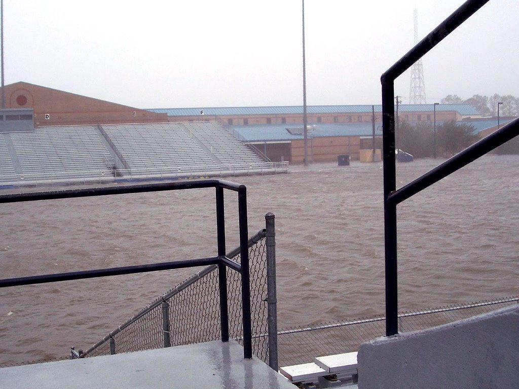 High School and Football field during storm