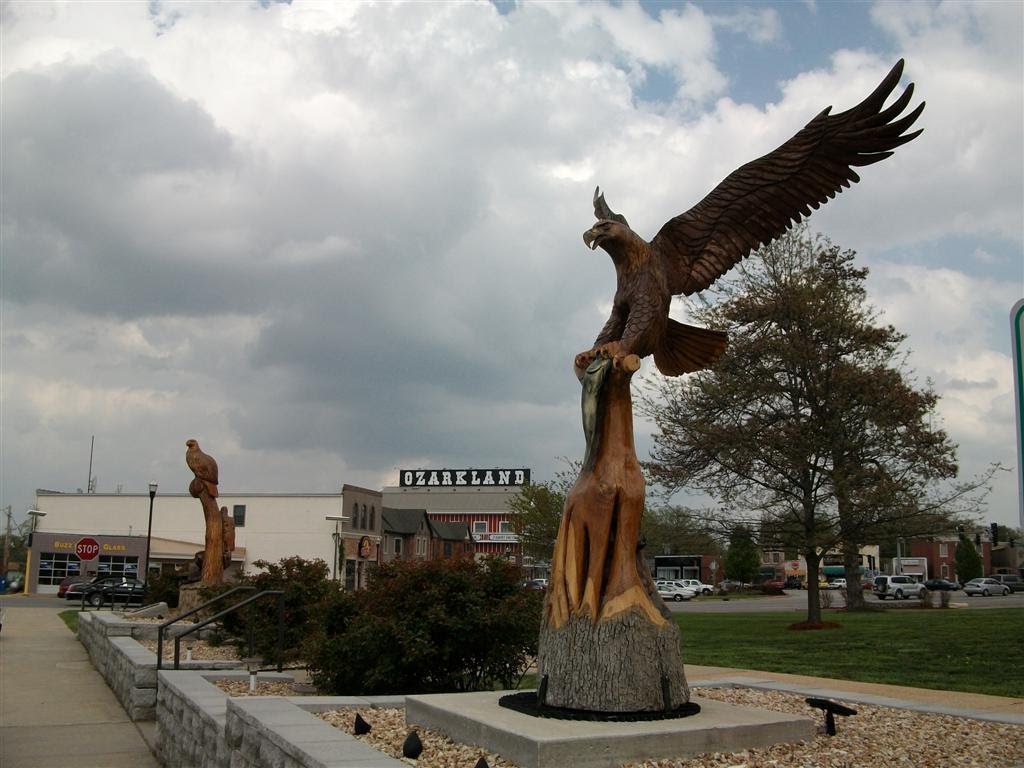 Carved wooden eagles, Camden County Courthouse, Camdenton, MO