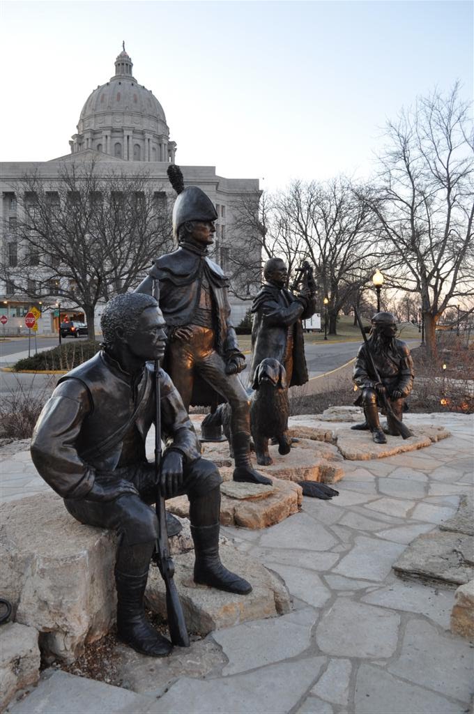 Corps of Discovery, York, Meriwether Lewis, Seaman, William Clark, George Drouillard bronzes, Jefferson City, MO