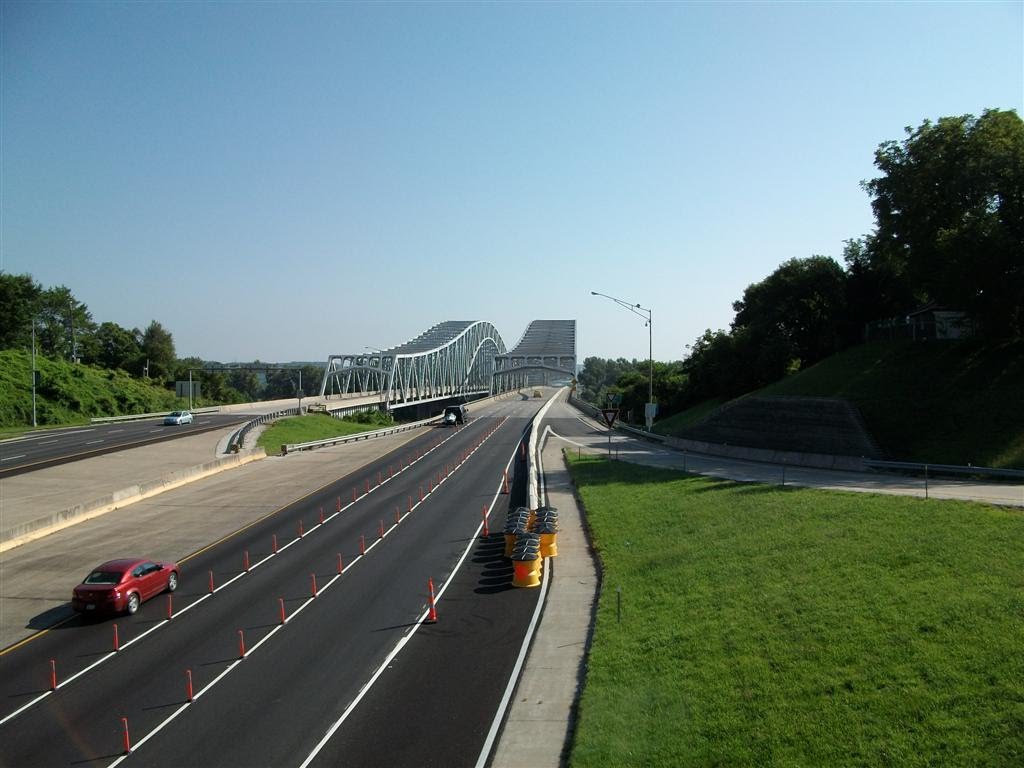 bridges over Missouri River, construction started on walkway on east side of northbound, Jefferson City, MO