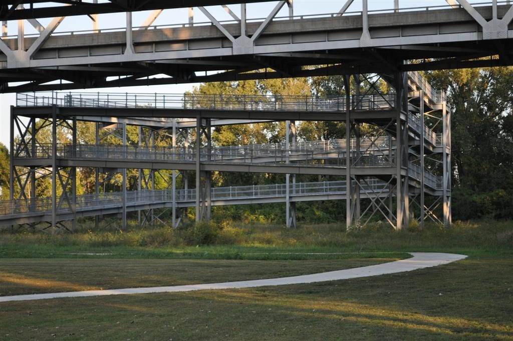 North side of US63 54 bike,pedestrian ramps leading up to pedestrian walkway over the river, Jefferson City, MO