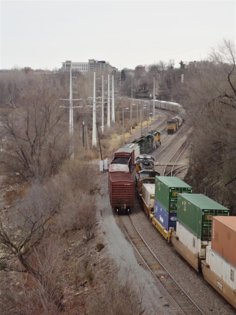 Three UP trains,  Jefferson City, MO
