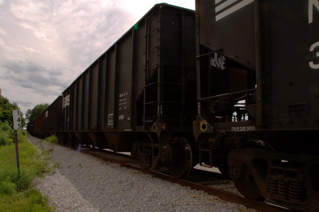 Coal cars at mile 145 (with a strong red cast in the sky)