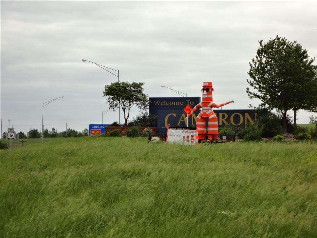 Slow Down Man, road construction art, Cameron, MO