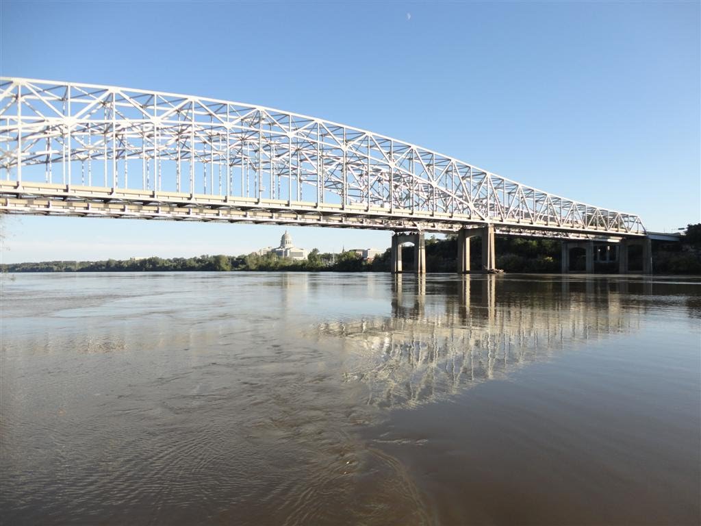 US 54 US 63 bridges over the Missouri River from the boat dock, Jefferson City, MO