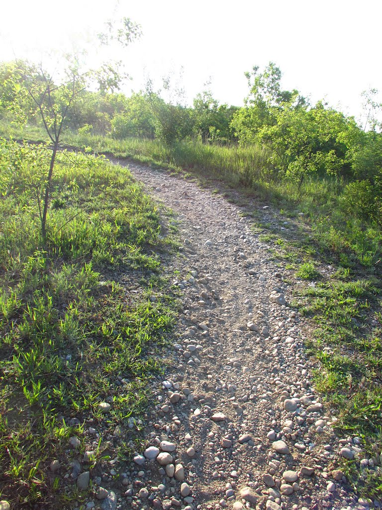 Gravel uphill curve, the hardest part of the mountain bike trail in Olson Park