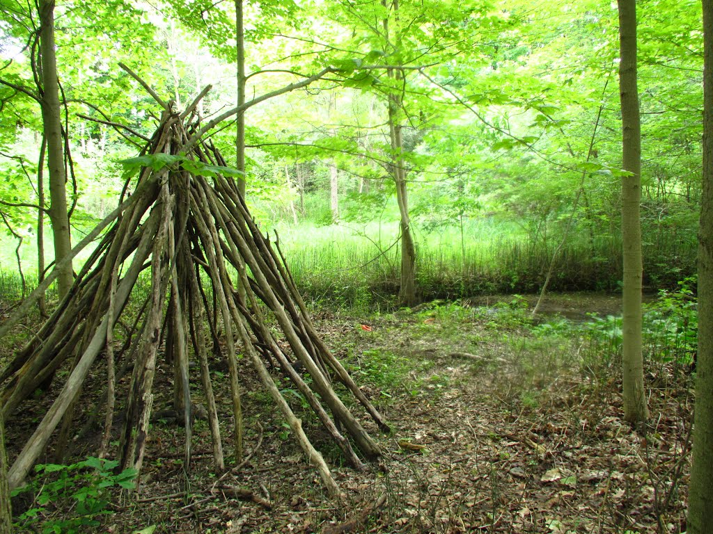 Tipi near a brook in Traver Creek Park