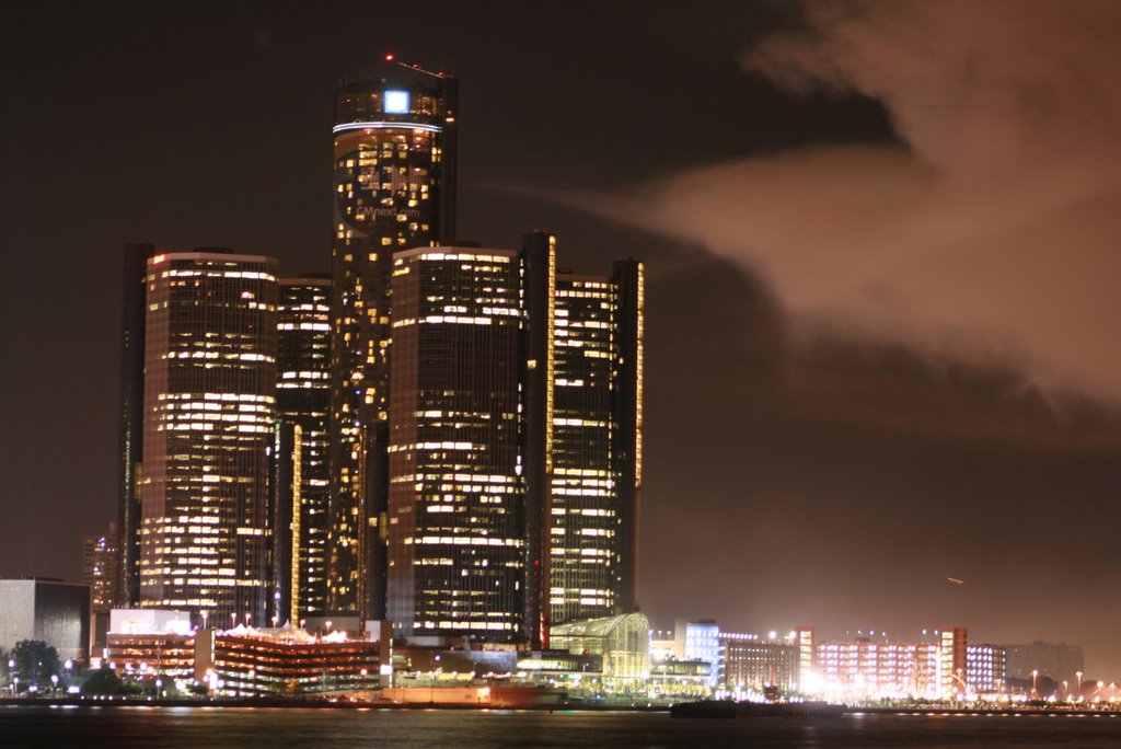 Detroit - GM Tower at Night (from Windsor Riverside, Canada)