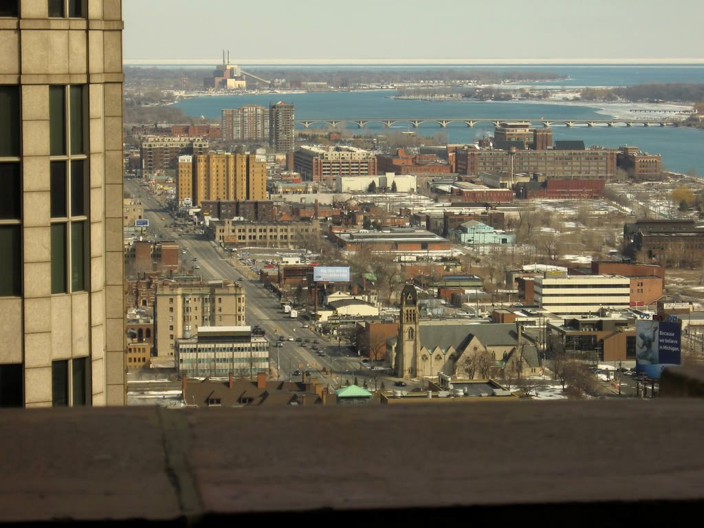 View down Jefferson Ave & Belle Isle Bridge