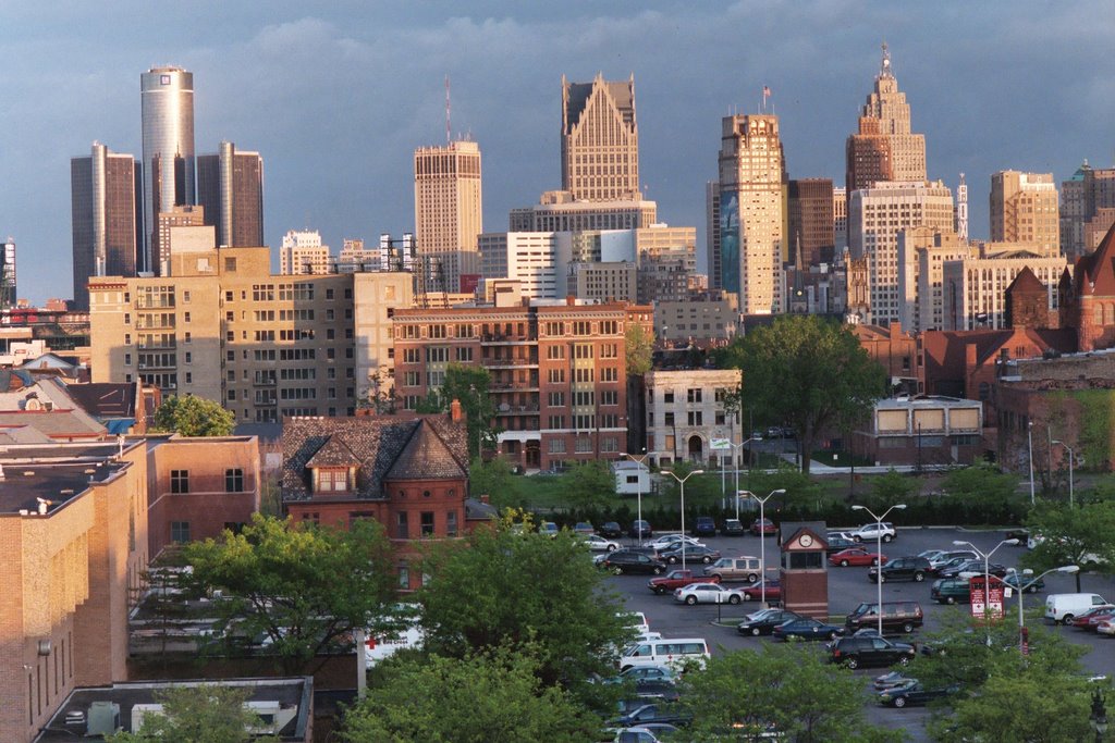 Downtown Detroit Michigan USA as seen from John R and Mack