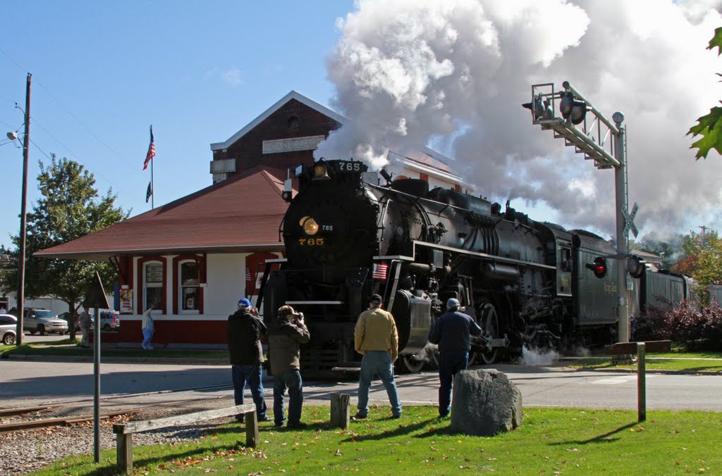 NKP 765 passing Cadillac, MI train station, October 2011
