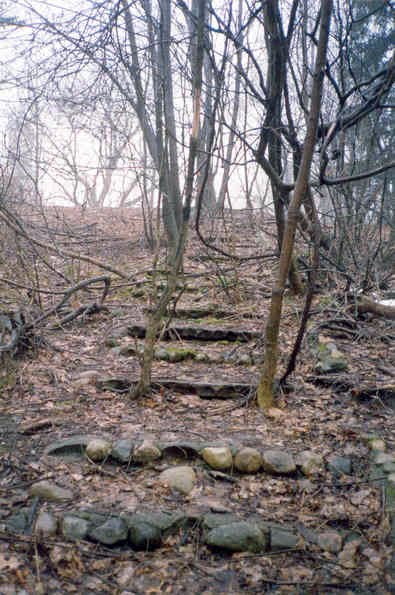 old cobblestone steps up to the sanatorium