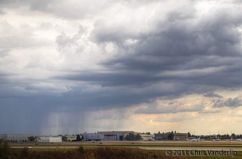 Rain falls over the airport